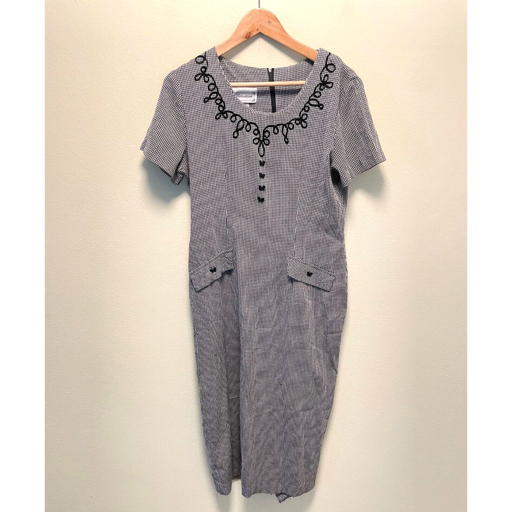 Vintage Infatuation Womens Midi Dress Size 8 Black Gingham Prairie Academia READ